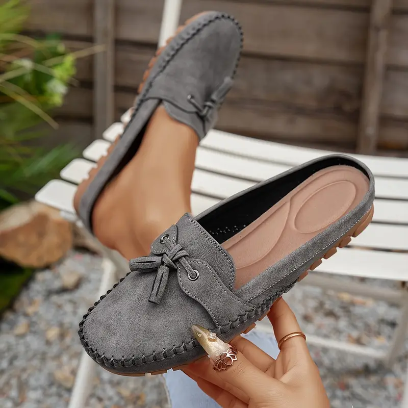 Women's Large Size Retro Orthopedic Tassel Flat Mules - Lightweight PU Cover Uppe