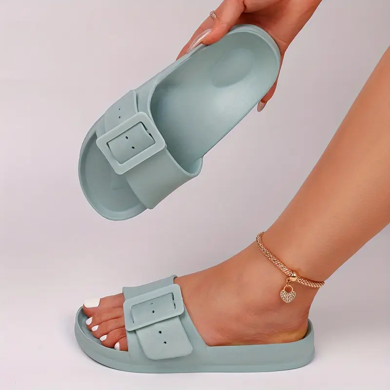 Women's Adjustable Buckle EVA Slides, Soft Sole Non-Slip Beach Slides for Comfort and Style