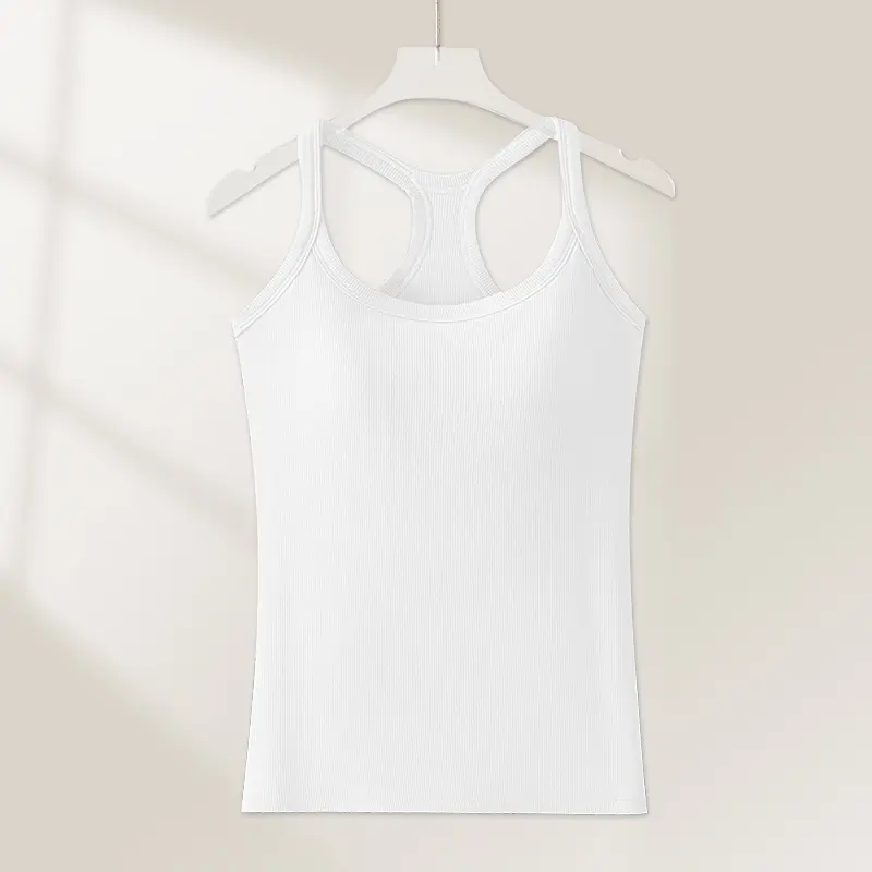  Women's Ribbed Built-in Bra Tank Top Wireless Supportive Workout Yoga Top 