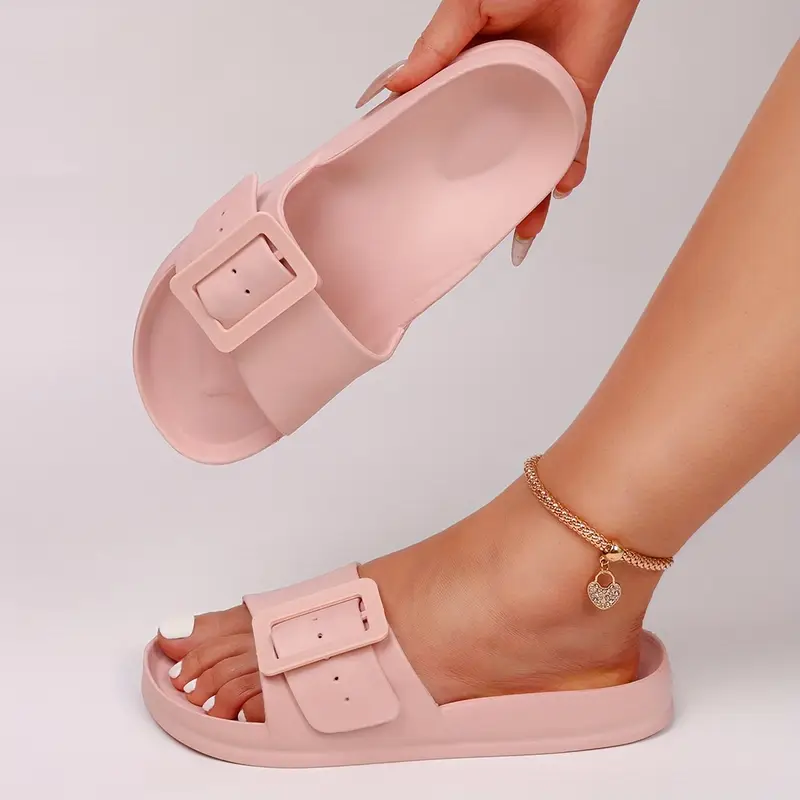 Women's Adjustable Buckle EVA Slides, Soft Sole Non-Slip Beach Slides for Comfort and Style
