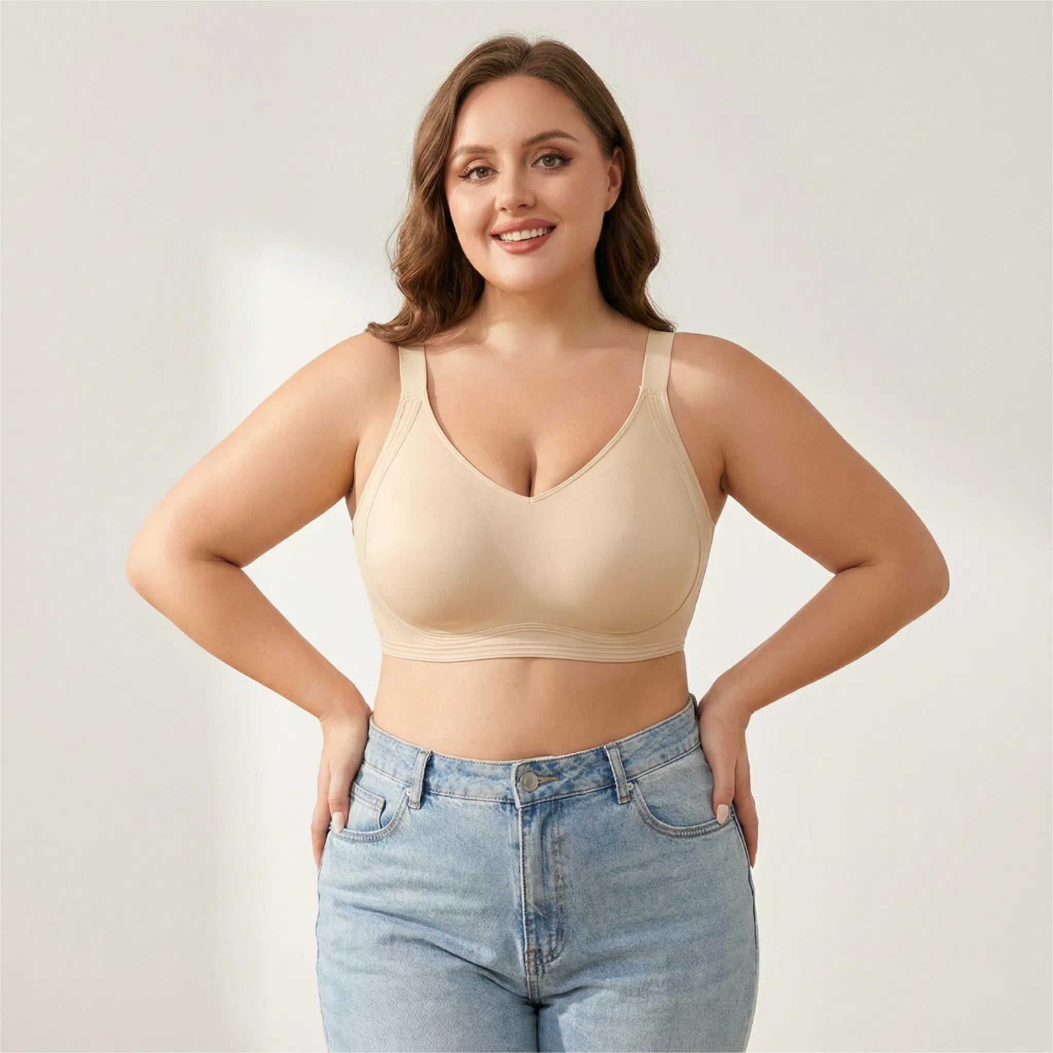 Women's Buttery-Soft Jelly Wireless Bra - Push-Up, Full Coverage, No-Poke Wire, Fleece Support, No-Squash Seamless T-Shirt Style, Adjustable Straps for Lift, Everyday Comfort, Sports Use