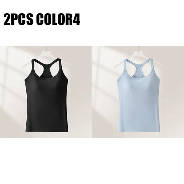  Women's Ribbed Built-in Bra Tank Top Wireless Supportive Workout Yoga Top 