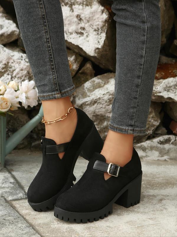 Women's Fashionable Solid Color Chunky Heeled Boots, Casual Comfortable Boots