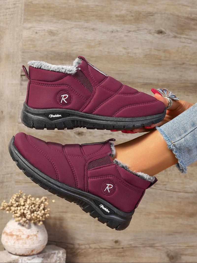 Women's Solid Color Plush Lining Round Toe Snow Boots