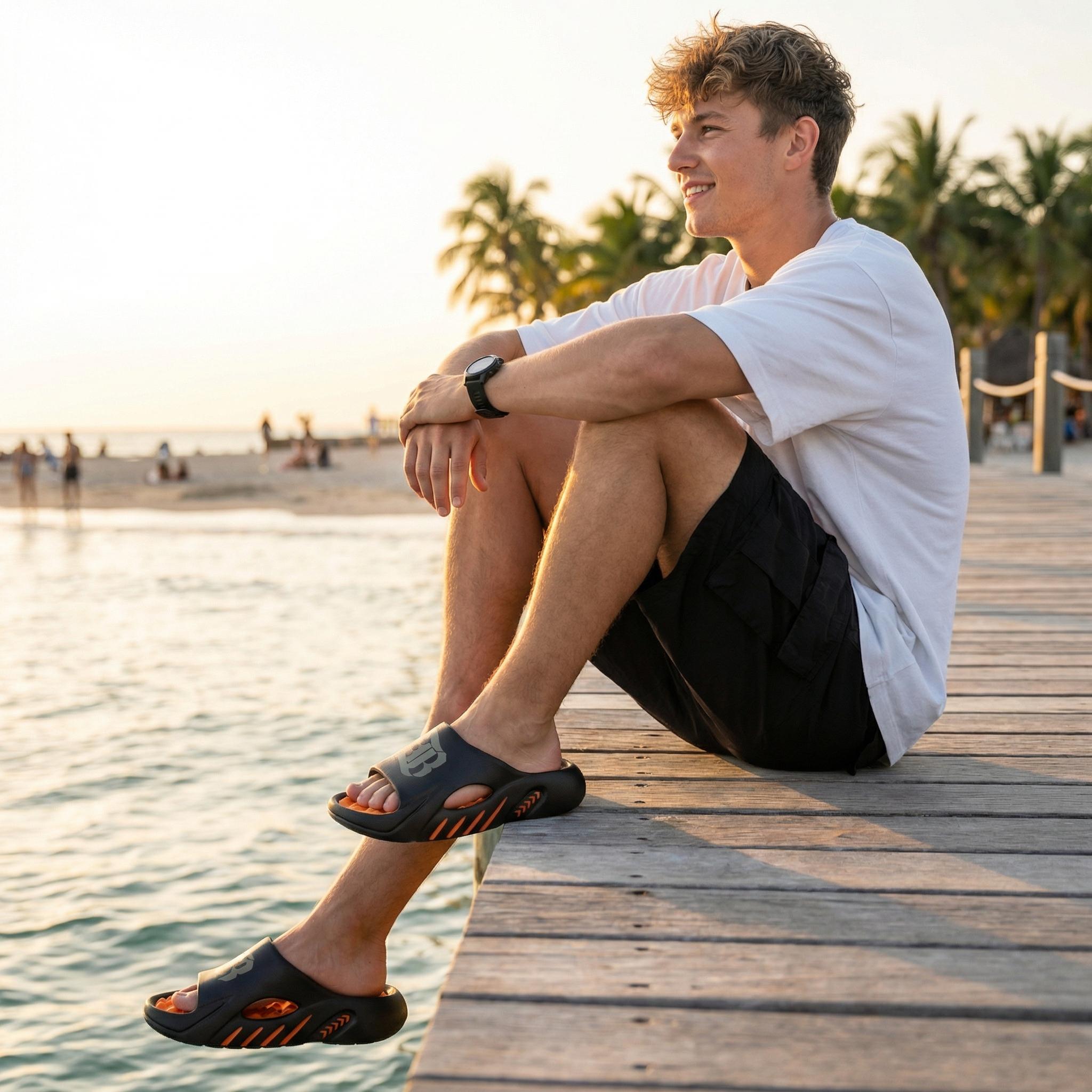 Men's Cloud Slides - Thick-Sole, Non-Slip, Cushioned Sporty Slippers, Summer Indoor-Outdoor Beach Walking Shoes 