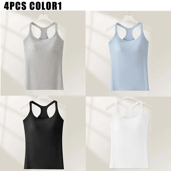  Women's Ribbed Built-in Bra Tank Top Wireless Supportive Workout Yoga Top 