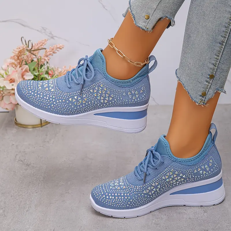 Glittery Rhinestone Women's Thick Sole Orthopedic Sneakers