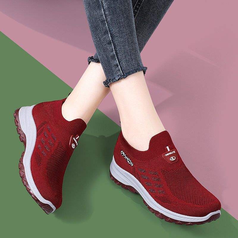 Women's Light Gray & Purple Knit Slip-On Walking  Breathable Mesh Cutout Comfort Shoes Sneakers 