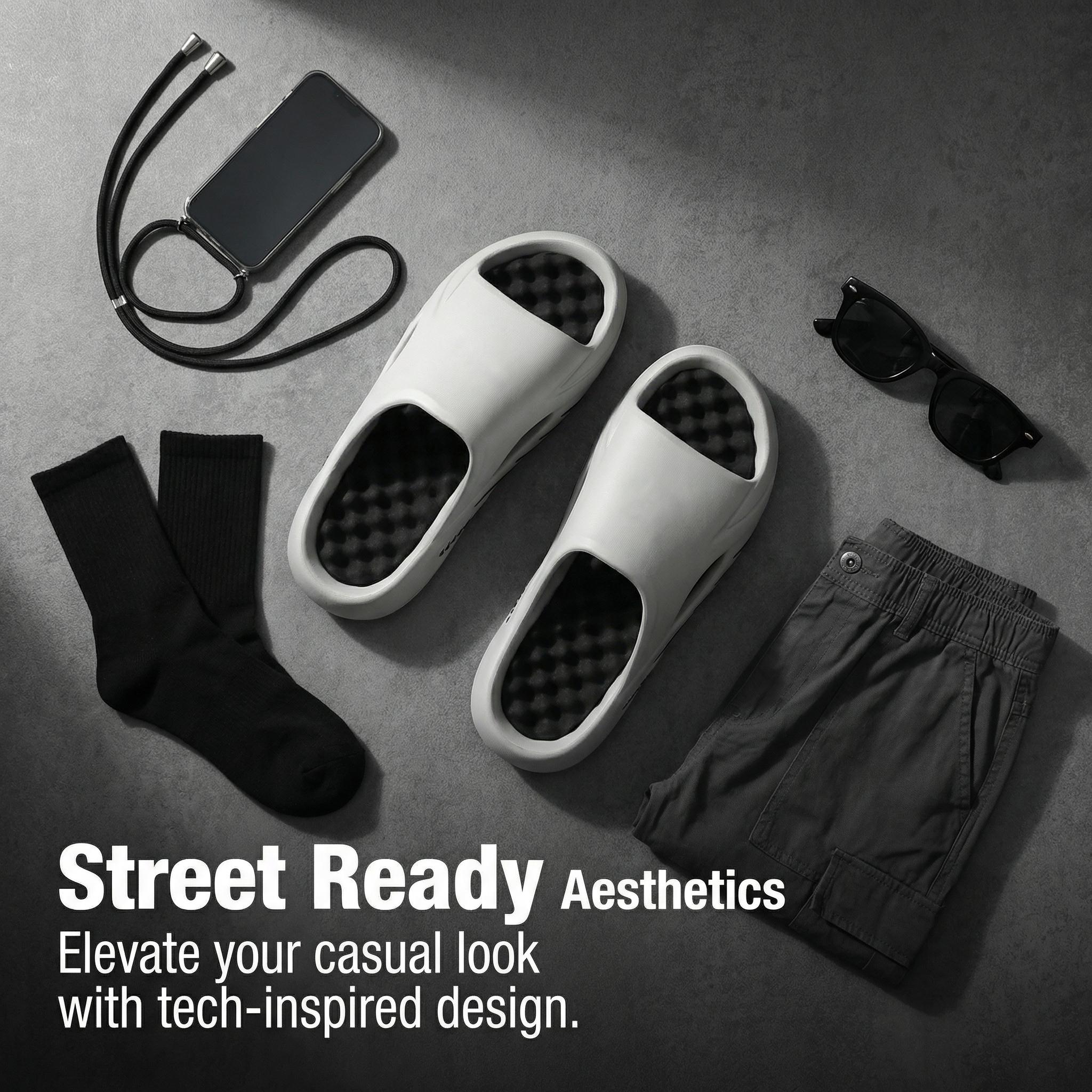 Men's Cloud Slides - Thick-Sole, Non-Slip, Cushioned Sporty Slippers, Summer Indoor-Outdoor Beach Walking Shoes 