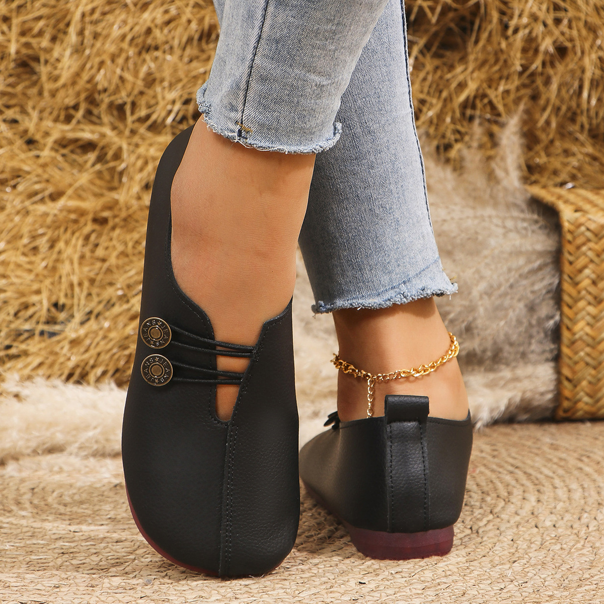 Women'S   orthopedic Slip-On Flats - Casual Square Toe Shoes for Indoor & Outdoor Wear, All-Season Comfort with Rubber Sole, Breathable & Stylish Design