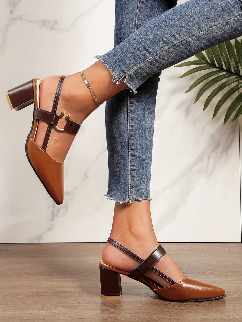 🔥Last Day 49% OFF - Stylish And Versatile Women'S High-Heeled Shoes with a Chunky Heel, Pointed Toe, Comfortable Slip-On Design, And Open Back