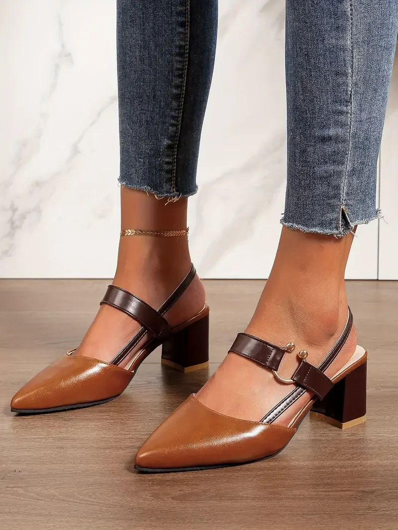 🔥Last Day 49% OFF - Stylish And Versatile Women'S High-Heeled Shoes with a Chunky Heel, Pointed Toe, Comfortable Slip-On Design, And Open Back