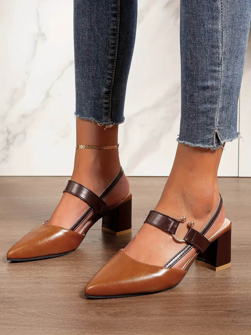 🔥Last Day 49% OFF - Stylish And Versatile Women'S High-Heeled Shoes with a Chunky Heel, Pointed Toe, Comfortable Slip-On Design, And Open Back