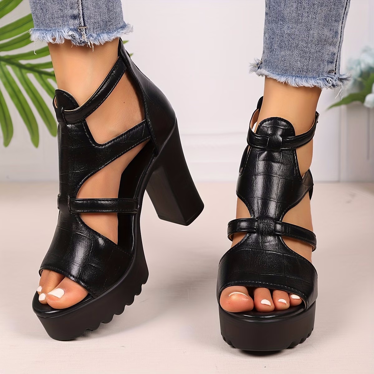 Women's Chunky Heel Open Toe Fashionable Higher Platform   Thick Sole Waterproof Platform Elevator Roman Style High Heels