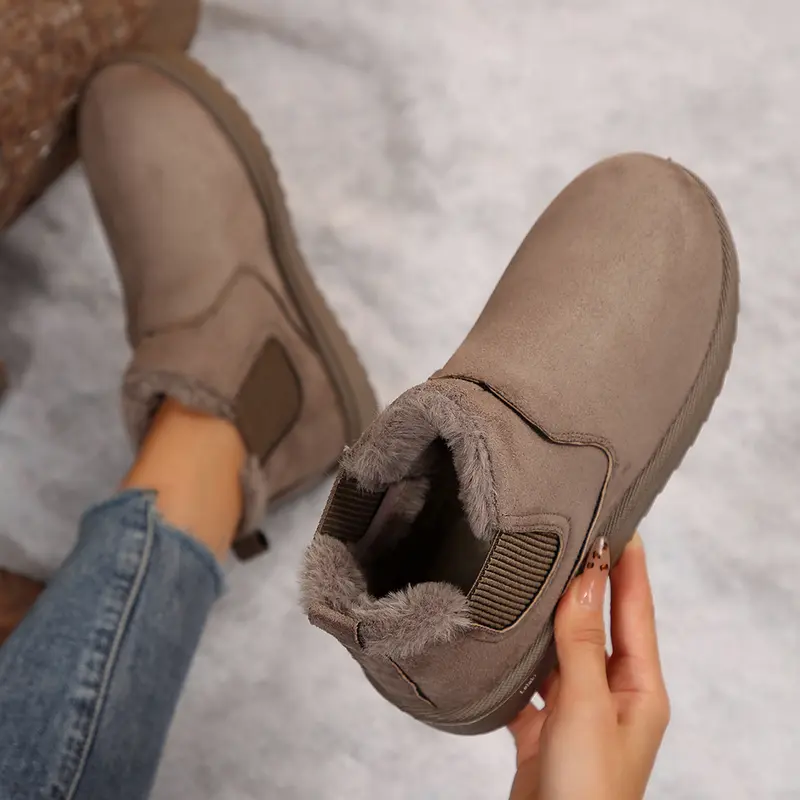 🔥 Order Today & Receive 49% OFF  Comfortable Round Toe Fluffy Lined Slip-On Ankle Winter Short Boots