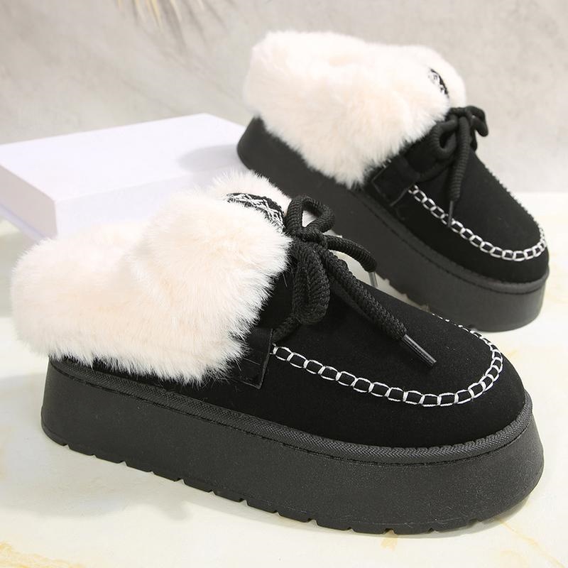 Women's Thick Bottom Soft Fleece Slippers Winter Cozy Platform House Indoor Outdoor Shoes Winter Warm Mini Snow Boots