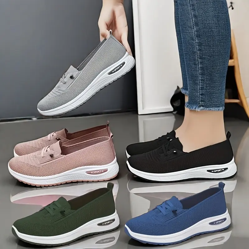 Women's Black Slip-On Knit Sneakers  Lightweight Breathable Comfort Casual Shoes