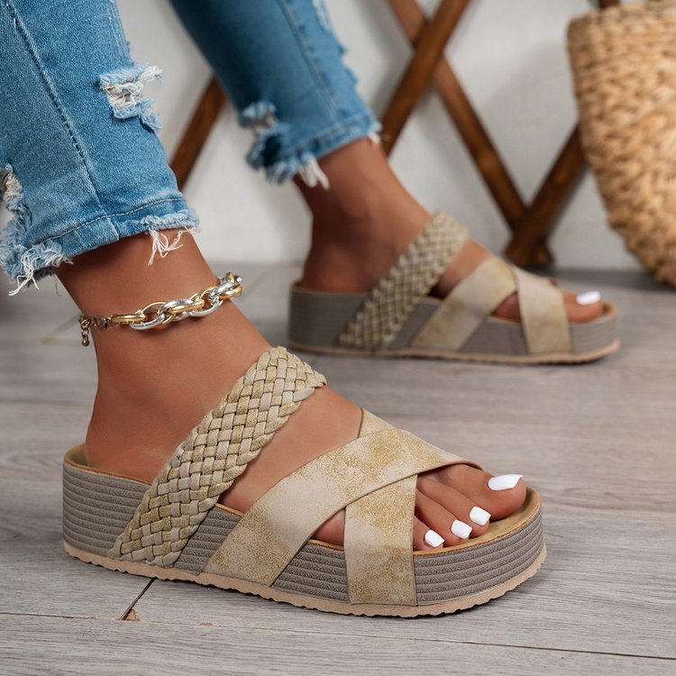 Womens Thick Bottom Braided Cross Sandals Minimalist Summer Casual Slippers 