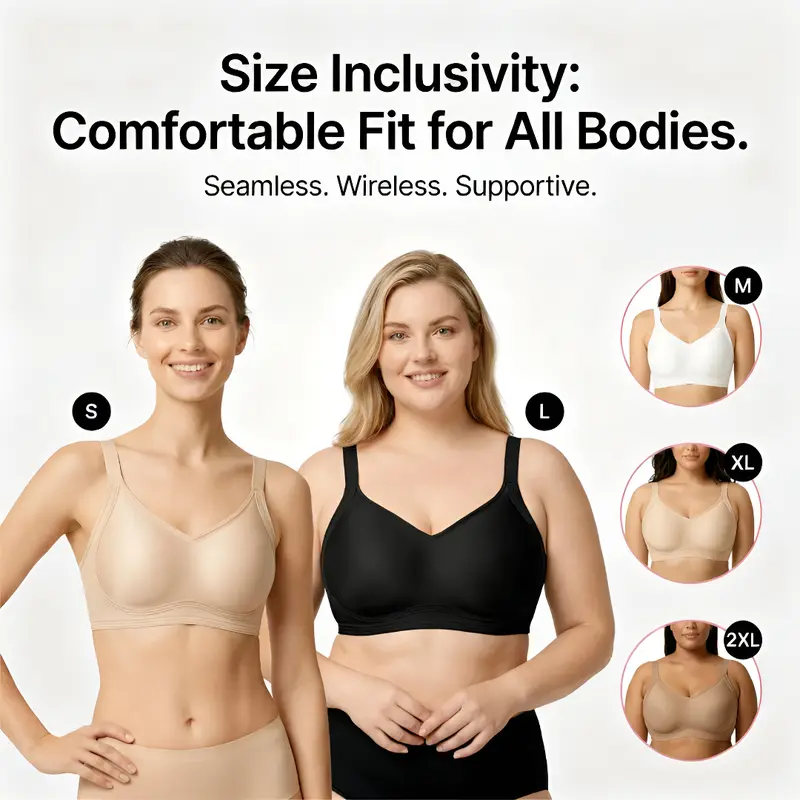 Women's Buttery-Soft Jelly Wireless Bra - Push-Up, Full Coverage, No-Poke Wire, Fleece Support, No-Squash Seamless T-Shirt Style, Adjustable Straps for Lift, Everyday Comfort, Sports Use