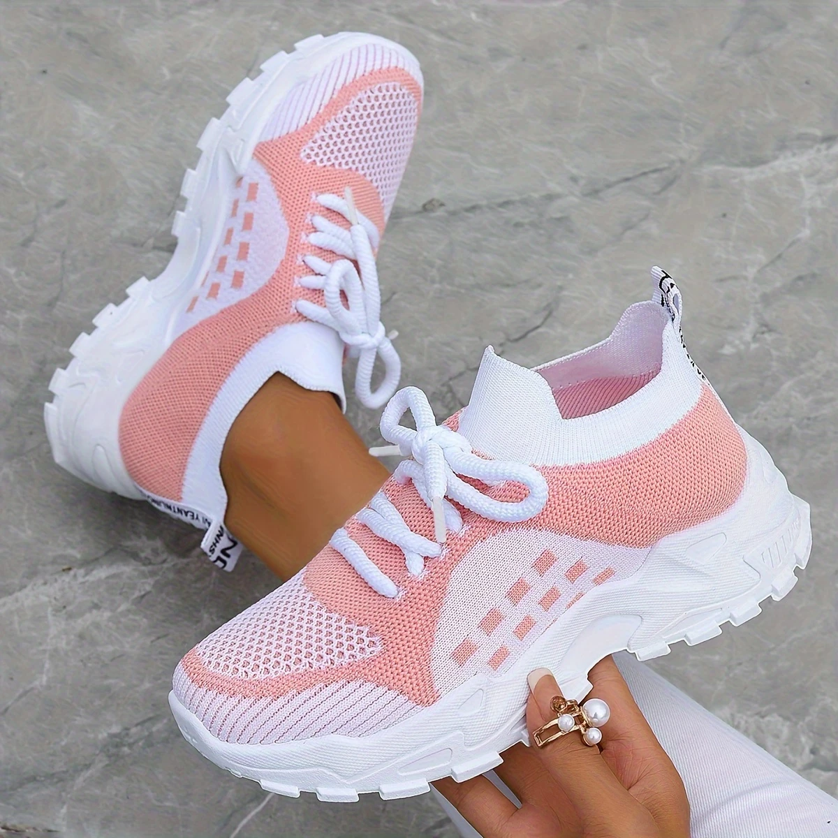 Women's Rose Quartz Knit Athletic Sneakers - Cloud-Like Cushioned Gym Shoes with Arch Support, Non-Slip Lightweight Design for Running Walking Daily Use