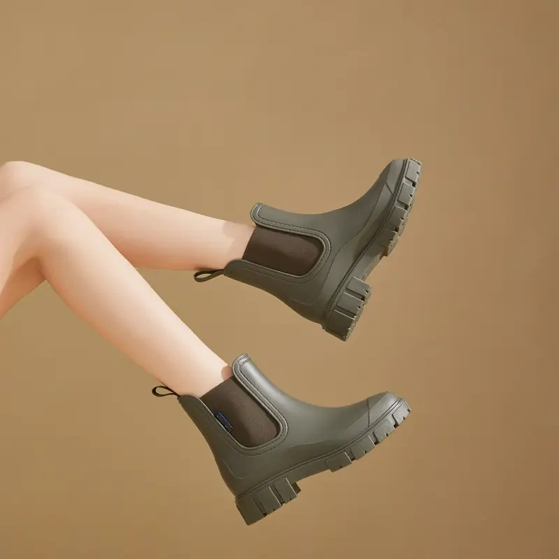 Women's Solid Color Waterproof Rain Boots, 2025 New Style Fashionable Round Toe Boots for Outdoor Wear, Non-slip Rain Boots for Women & Girls