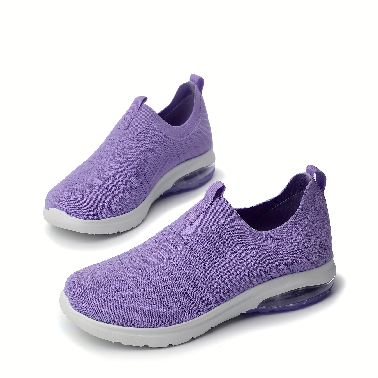 Light Purple Women's Slip-On Walking Sneakers - Breathable Mesh Fabric, Air Cushion Platform, Comfortable EVA Sole, Casual Low-Top Design for Casual Attire, Ladies Sneakers