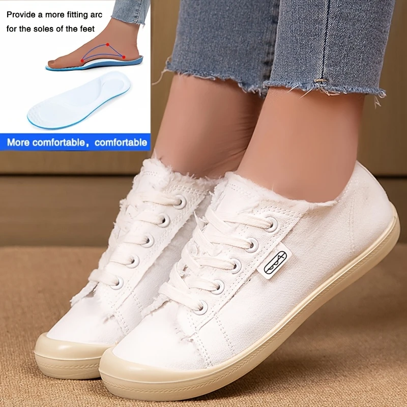 Women'S Casual Striped Canvas orthopedic Shoes - Breathable Flat Sneakers with Round Toe, Fabric Upper/Inner, Durable PU Sole