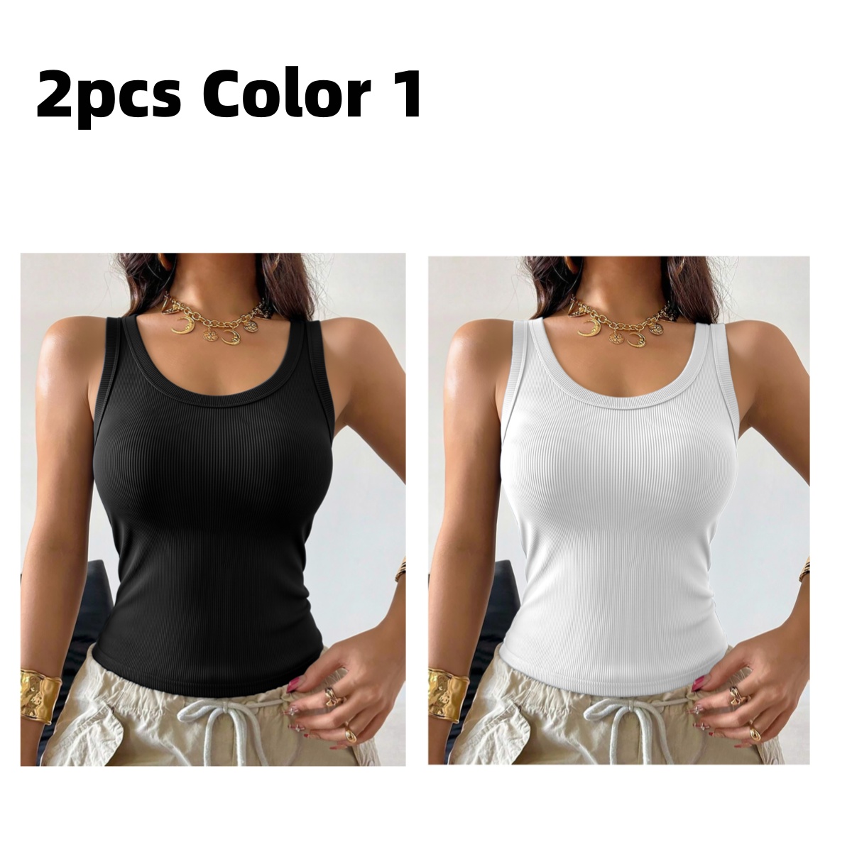  Women's Ribbed Built-in Bra Tank Top Wireless Supportive Workout Yoga Top 