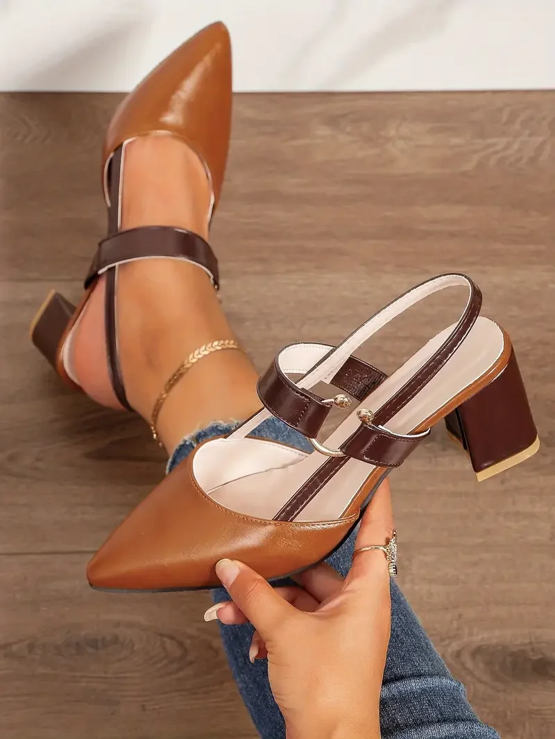 🔥Last Day 49% OFF - Stylish And Versatile Women'S High-Heeled Shoes with a Chunky Heel, Pointed Toe, Comfortable Slip-On Design, And Open Back