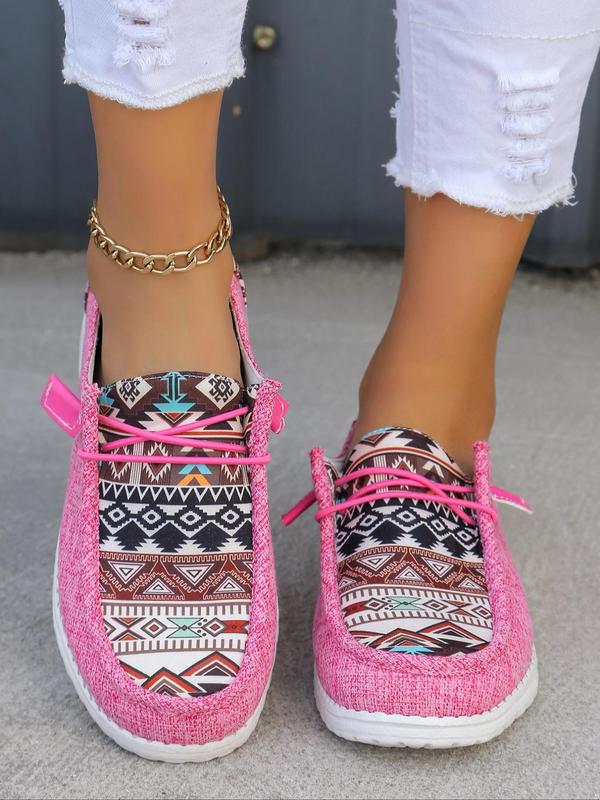 Women's Summer Fashionable Ethnic Pattern Lace Up Front Running Orthopedic Canvas Shoes