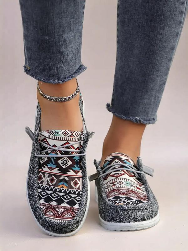 Women's Summer Fashionable Ethnic Pattern Lace Up Front Running Orthopedic Canvas Shoes