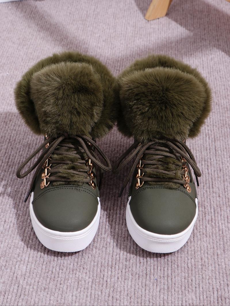 Women's Solid Color Lace Up Ankle Boots, 2024 New Style Casual Warm Plush Design Boots for Fall & Winter, Female All-match Trendy Shoes for Daily Wear Valentine's Day Gift for Girl Women's Solid Color Lace Up Ankle Boots, 2024 New Style Casual Warm Plush Design Boots for Fall & Winter, Female All-match Trendy Shoes for Daily Wear Valentine's Day Gift for Girl