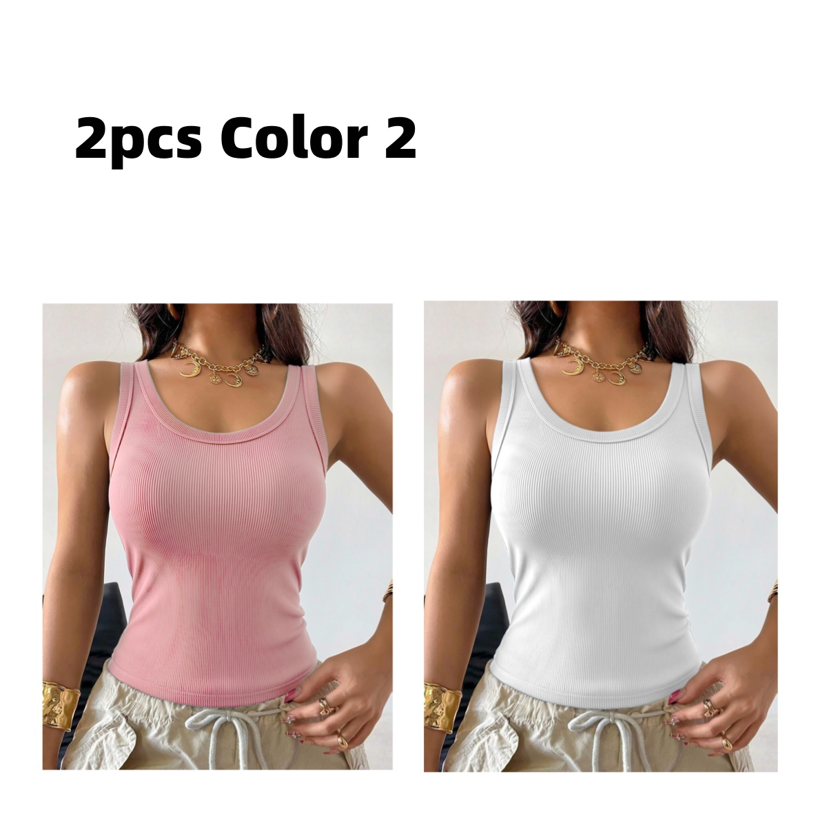  Women's Ribbed Built-in Bra Tank Top Wireless Supportive Workout Yoga Top 