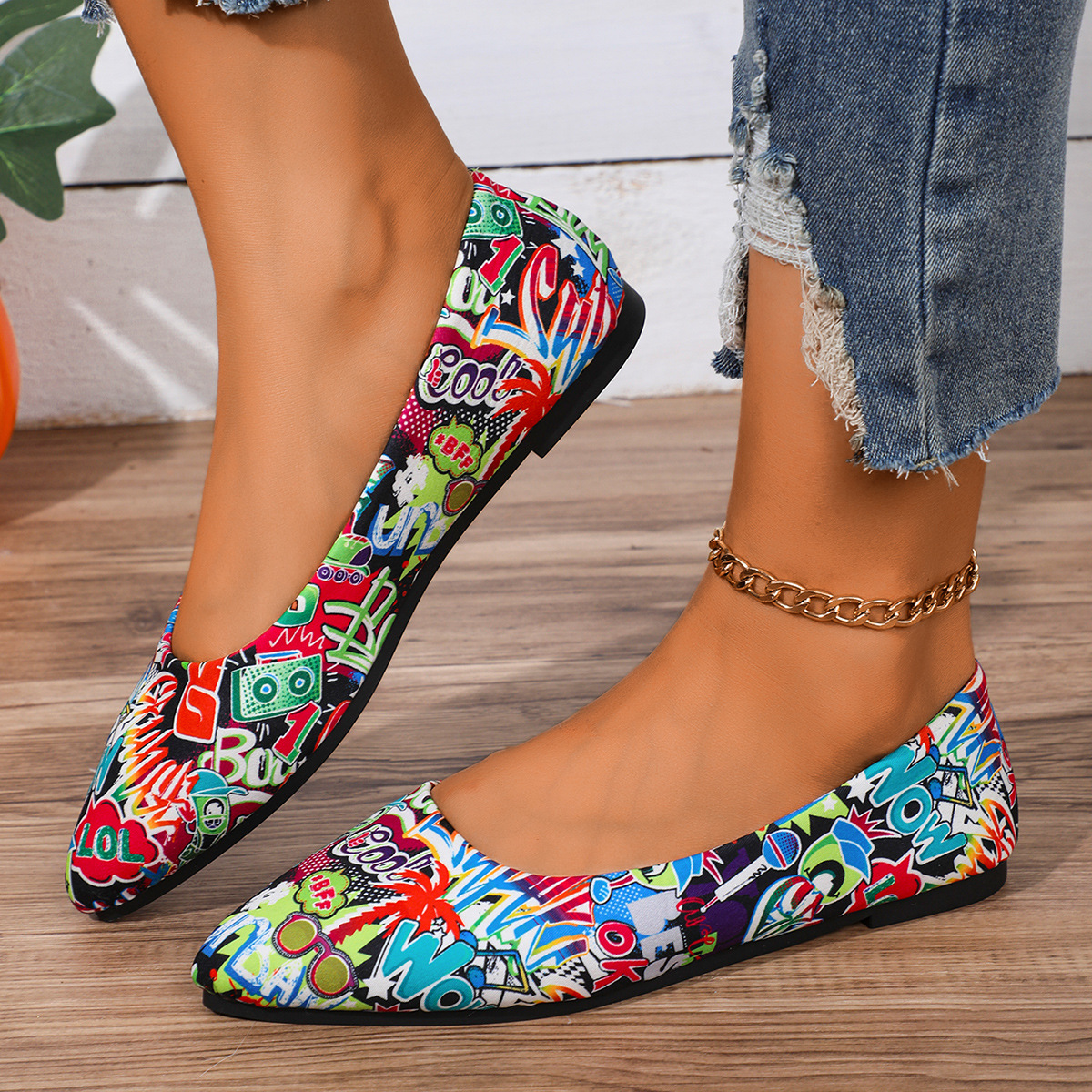 Fashion Women's Shoes, Low-heeled Single Shoes, Ladies' Stylish Single Shoes, Printed Four-season Low-heeled Trendy Women's Shoes