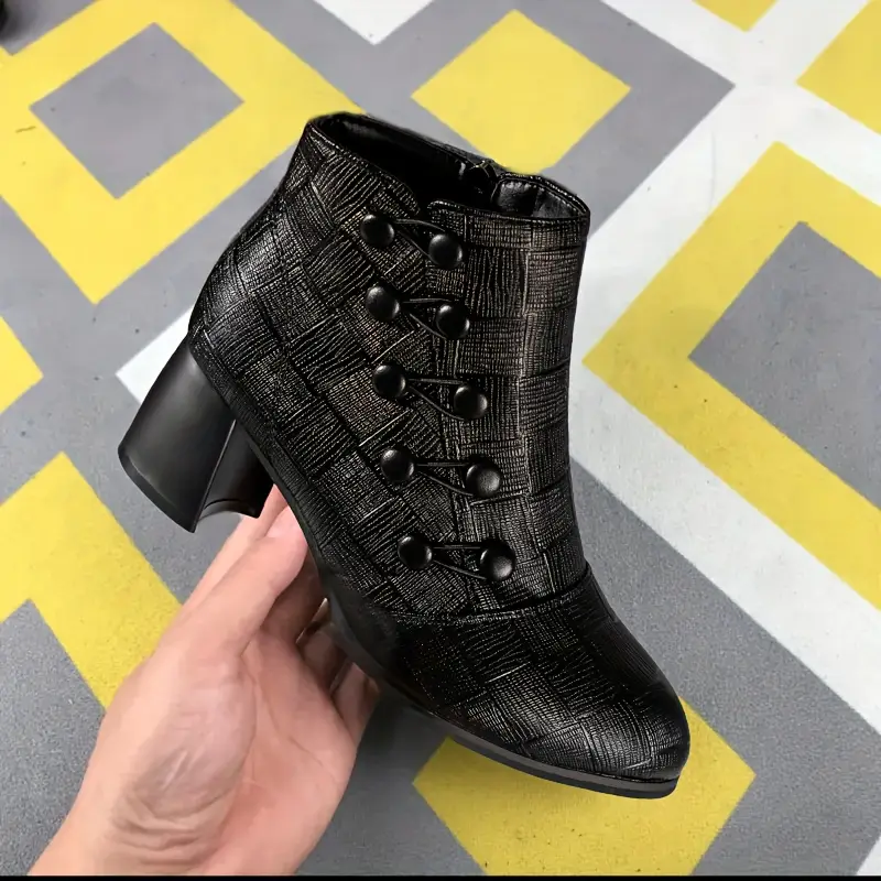 Women's Chunky Heeled   Button Decor Orthopedic Ankle Boots