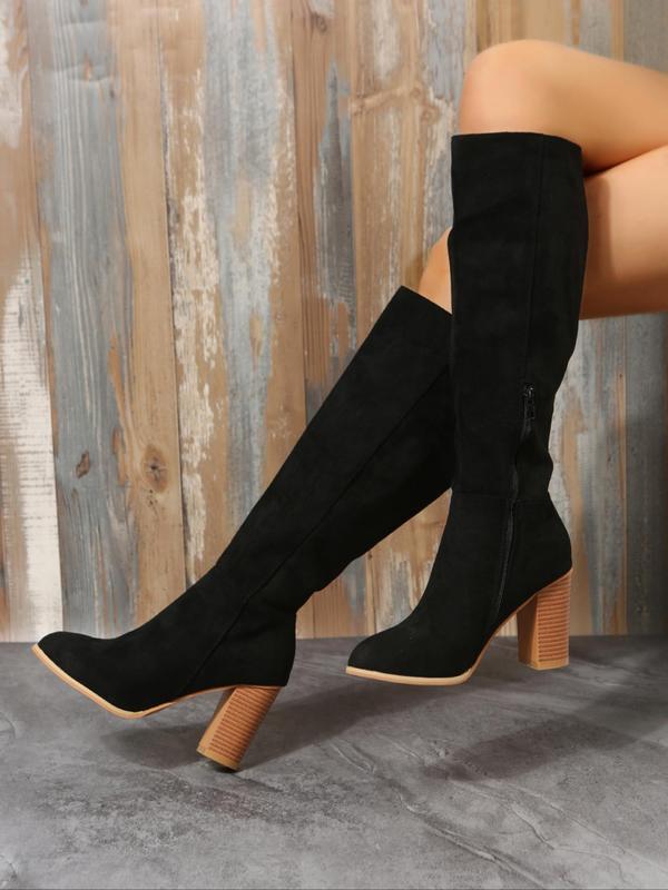 Fashionable Solid Color Pointed Toe Chunky Heel Boots
