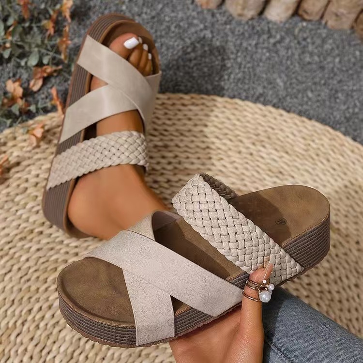 Womens Thick Bottom Braided Cross Sandals Minimalist Summer Casual Slippers 