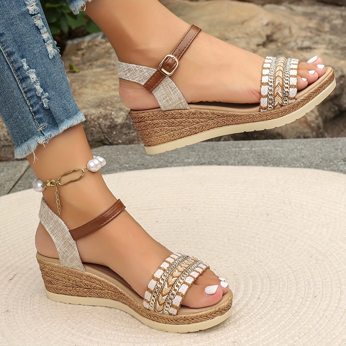 Women'S Casual Wedge Sandals with Ankle Strap