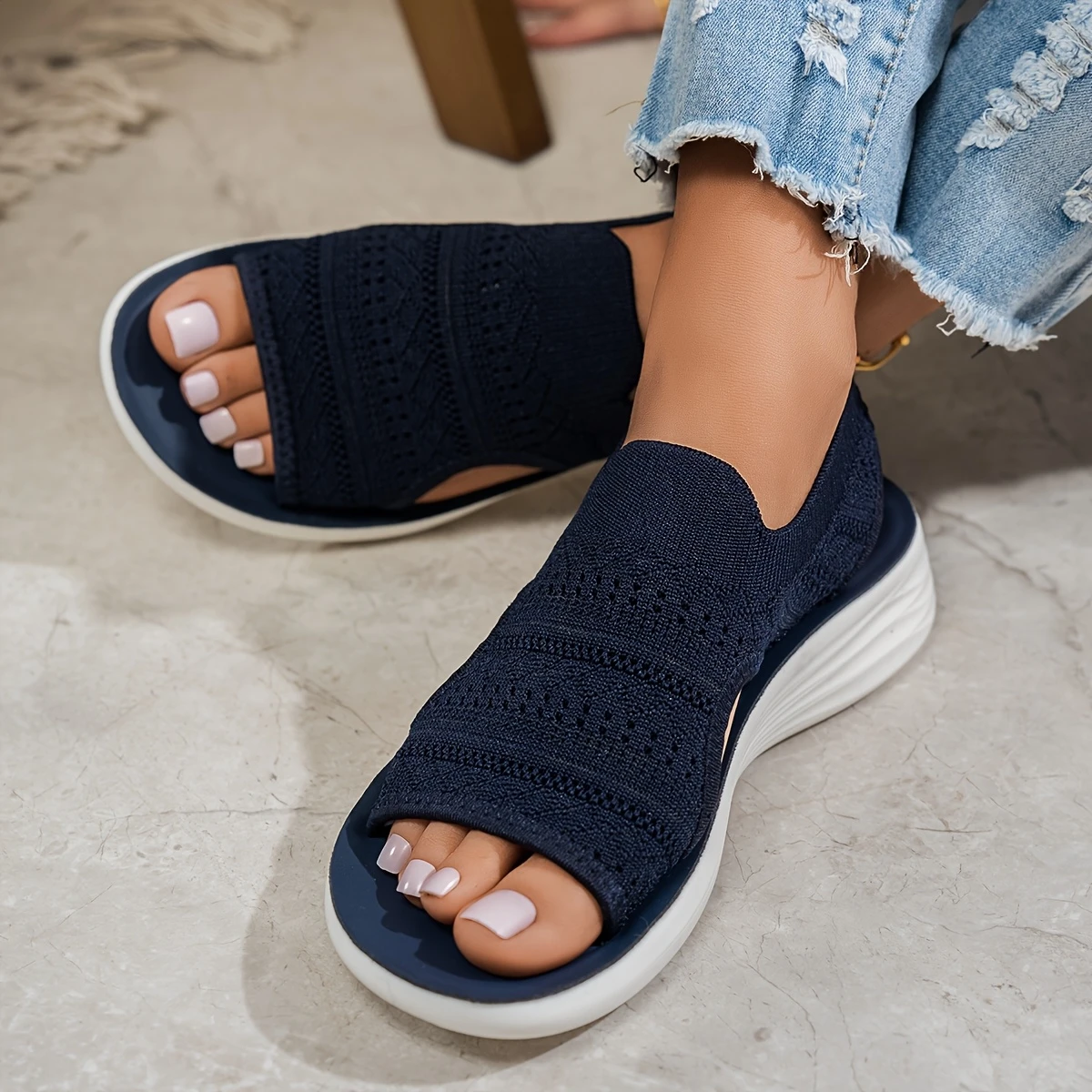 Women's Summer Beach Sport Sandals - Open Toe, Slip-On, Breathable Fabric with PU Sole