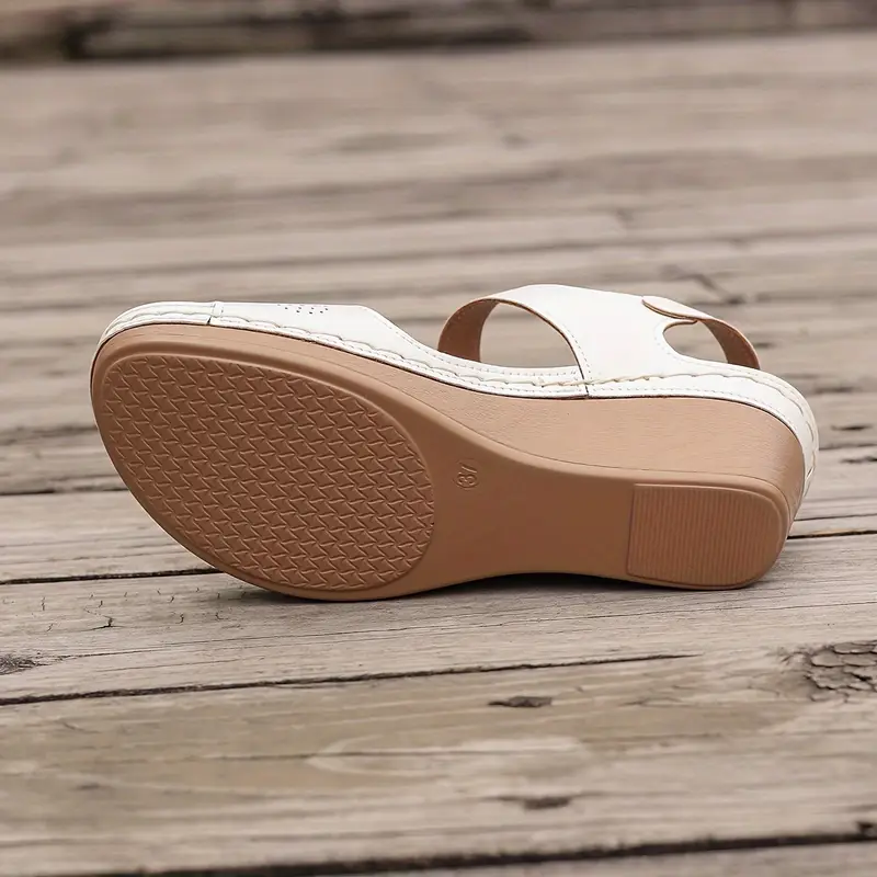 Women's Solid Color Stylish Sandals, Platform Floral Soft Sole Walking Shoes, Comfort Wedge Vacation Shoes