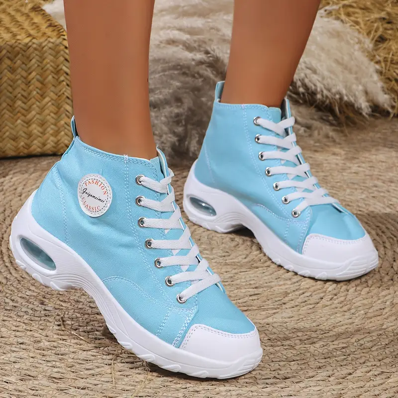 Women's lightweight canvas sneakers - comfortable high-top casual shoe with air cushioned sole and lace-up closure