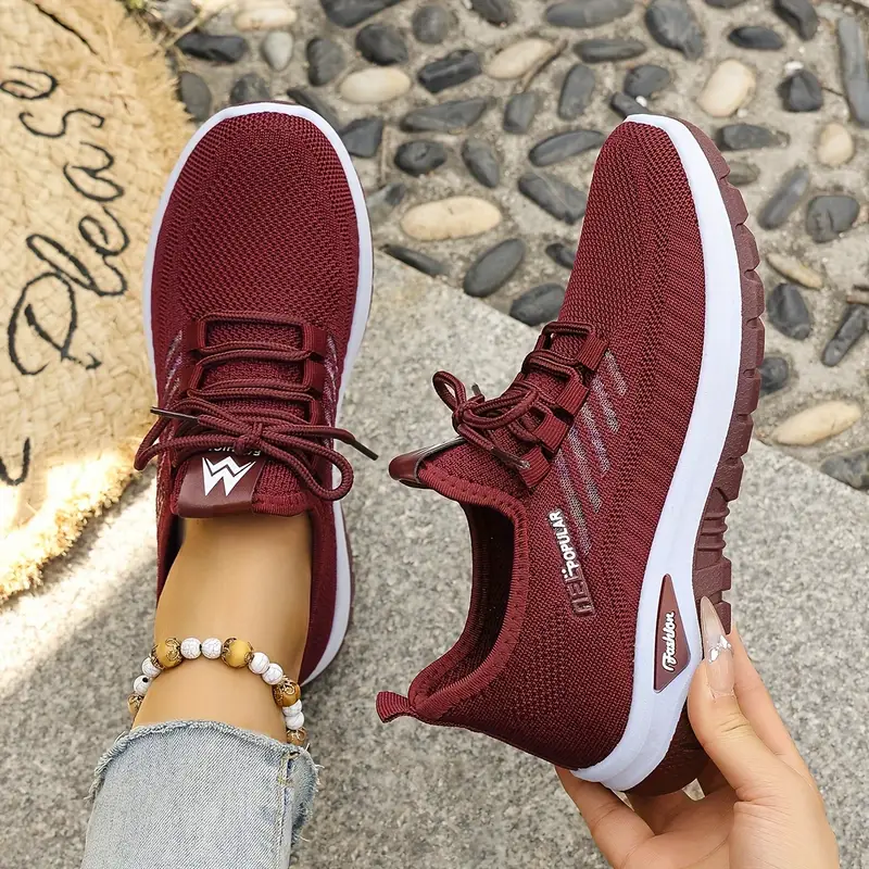 Women's Breathable Casual Running Shoes - Lightweight Spring and Summer Lace-Up Sneakers