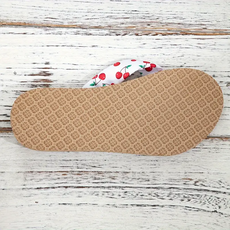 Women'S Cherry Print Flat Sandals - Lightweight Summer Slides with EVA Sole, Fabric Upper & Inner, Easy Slip-On Design for Beach & Outdoor Wear
