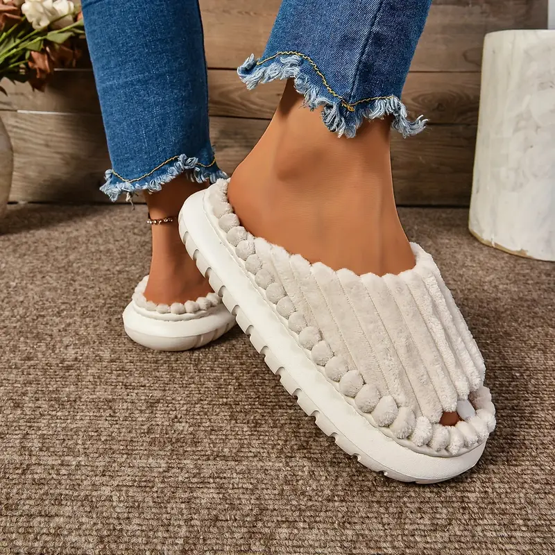 Women's Cozy Plush Half Toe Cap Slippers - Solid Color Fabric Upper with Warm Lining, Non-Slip EVA Sole