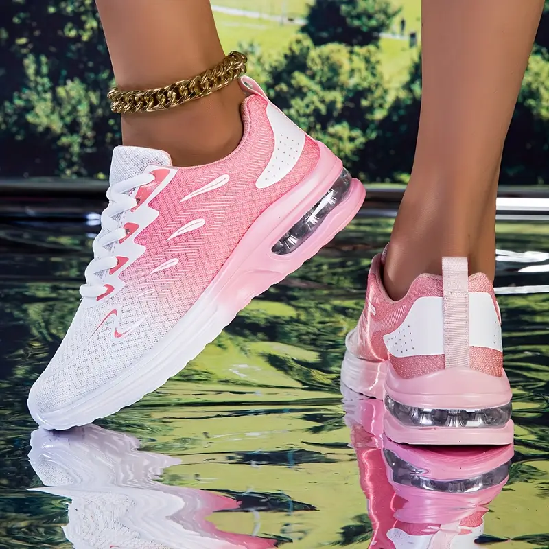 Women's Breathable Mesh Sneakers with Shock-Absorbing Air Cushion Technology, All-Season Casual Sneakers