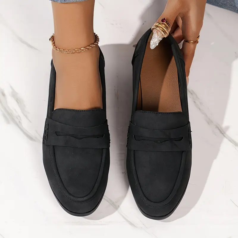 Women's Chunky Low Heel Slip-On Loafers - Casual Faux Cover Penny Loafers with TPR Sole, All-Season Comfortable Shoes for Casual Attire & Semi-Formal Occasions