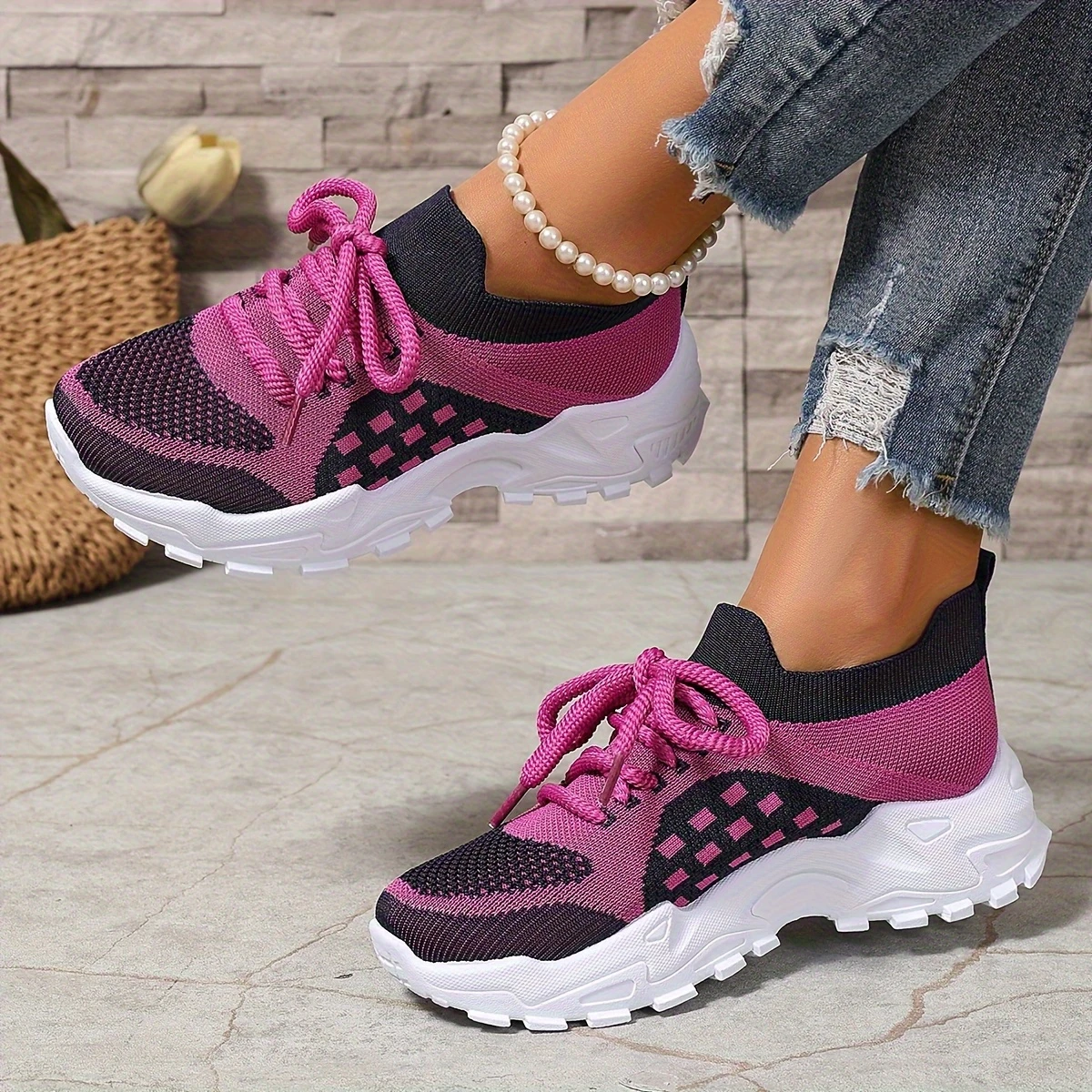 Women's Rose Quartz Knit Athletic Sneakers - Cloud-Like Cushioned Gym Shoes with Arch Support, Non-Slip Lightweight Design for Running Walking Daily Use