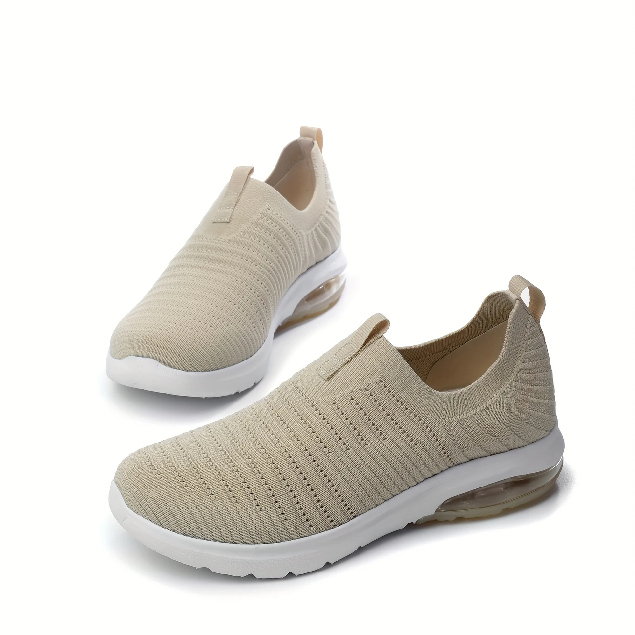 Light Purple Women's Slip-On Walking Sneakers - Breathable Mesh Fabric, Air Cushion Platform, Comfortable EVA Sole, Casual Low-Top Design for Casual Attire, Ladies Sneakers