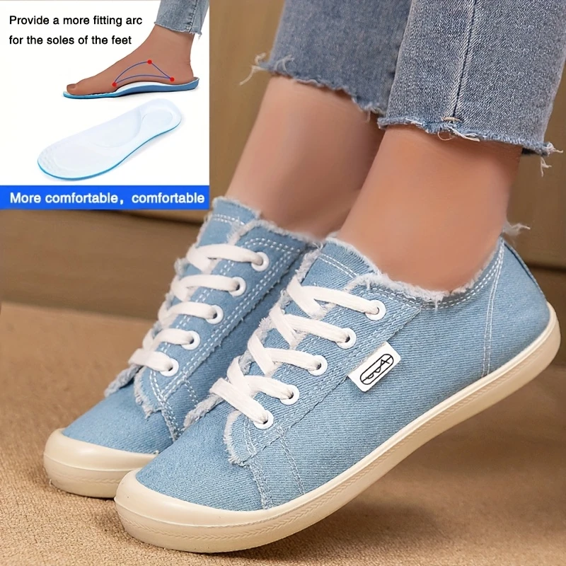 Women'S Casual Striped Canvas orthopedic Shoes - Breathable Flat Sneakers with Round Toe, Fabric Upper/Inner, Durable PU Sole