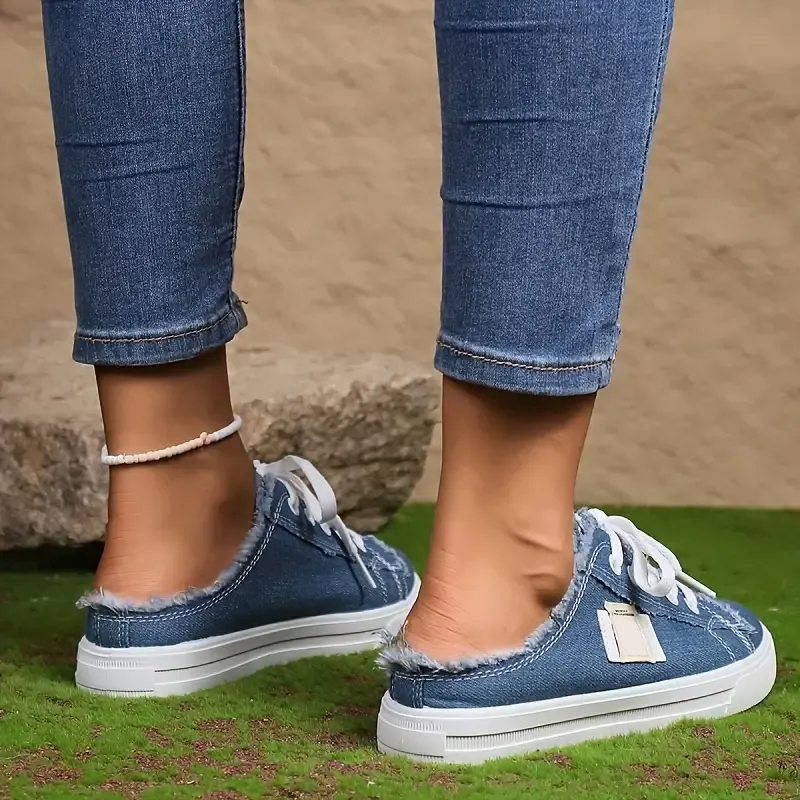 Women's Simple Canvas Shoes, Casual Lace Up Mule Sneakers, Lightweight & Comfortable Shoes